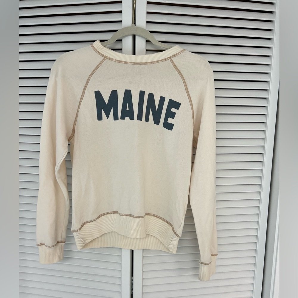 cream oversized crewneck navy 'maine' lettering size xs
